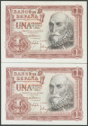 1 Peseta. 22 de Julio de 1953. Pareja correlativa. Serie 1G. (Edifil 2017: 465a). Apresto original. SC.