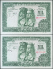 1000 Pesetas. 29 de Noviembre de 1957. Pareja correlativa. Serie 1N. (Edifil 2017: 469b). Conserva todo su apresto original. SC.