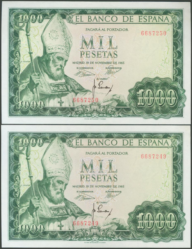 1000 Pesetas. 19 de Noviembre de 1965. Pareja correlativa. Sin serie. (Edifil 20...