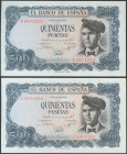 500 Pesetas. 23 de Julio de 1971. Pareja correlativa. Serie C. (Edifil 2017: 473a). Apresto original. EBC+.