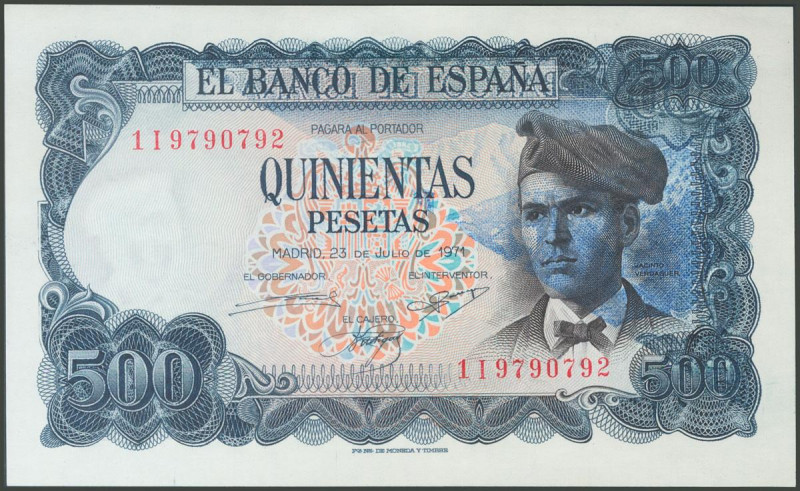 500 Pesetas. 23 de Julio de 1971. Serie 1I. Fallo de impresión en el anverso del...