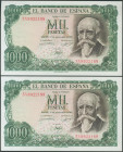 1000 Pesetas. 17 de Septiembre de 1971. Pareja correlativa. Serie 5X. (Edifil 2017: 474c). Apresto original. SC.