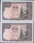 5000 Pesetas. 6 de Febrero de 1976. Pareja correlativa. Serie N. (Edifil 2017: 475a). Apresto original. SC.