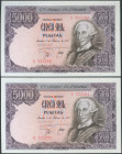 5000 Pesetas. 6 de Febrero de 1976. Pareja correlativa. Serie S. (Edifil 2017: 475a). Apresto original. SC.