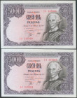 5000 Pesetas. 6 de Febrero de 1976. Pareja correlativa. Serie 1A. (Edifil 2017: 475a). Apresto original. SC.