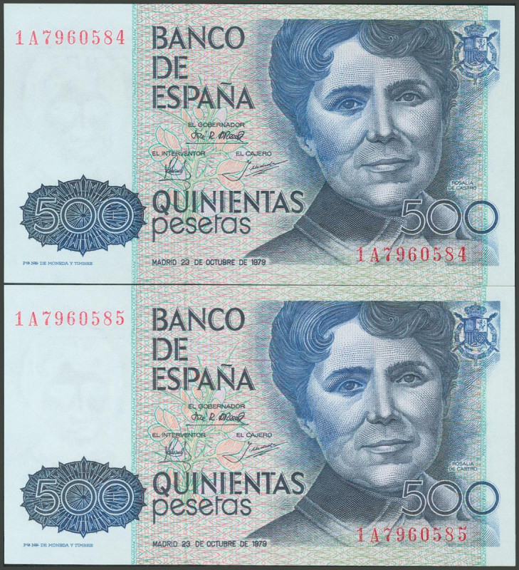 500 Pesetas. 23 de Octubre de 1979. Pareja correlativa. Serie 1A. (Edifil 2017: ...