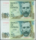 1000 Pesetas. 23 de Octubre de 1979. Pareja correlativa. Sin serie. (Edifil 2017: 477). SC.