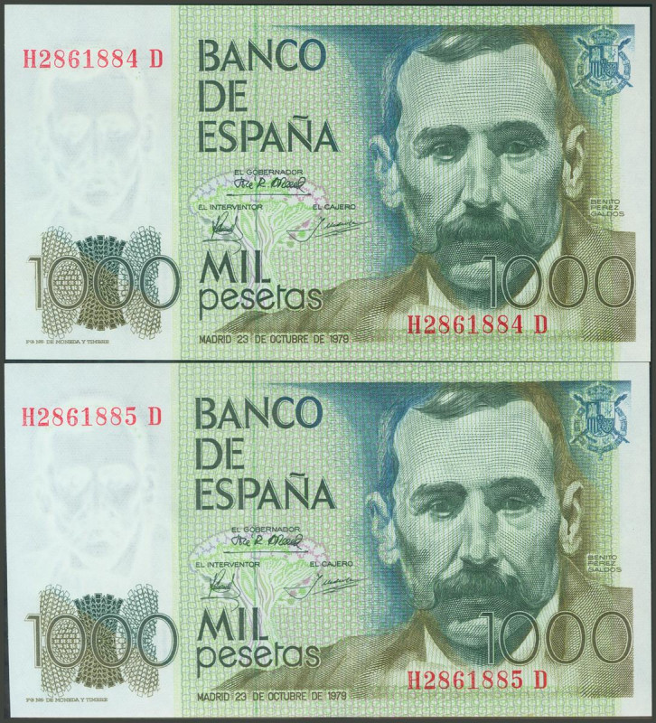 1000 Pesetas. 23 de Octubre de 1979. Pareja correlativa. Serie H-D. (Edifil 2017...