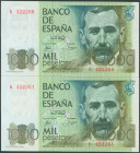 1000 Pesetas. 23 de Octubre de 1979. Pareja correlativa. Serie K. (Edifil 2017: 477a). SC.