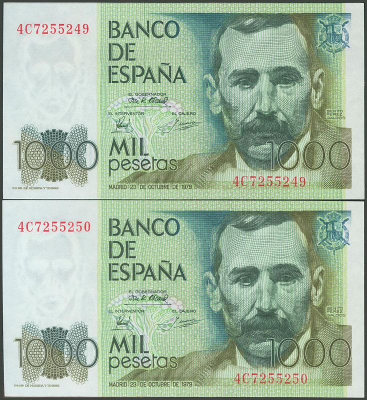 1000 Pesetas. 23 de Octubre de 1979. Pareja correlativa. Serie 4C. (Edifil 2017:...