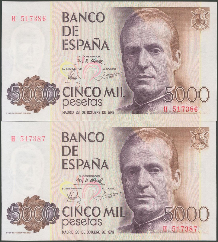 5000 Pesetas. 23 de Octubre de 1979. Pareja correlativa. Serie H. (Edifil 2017: ...