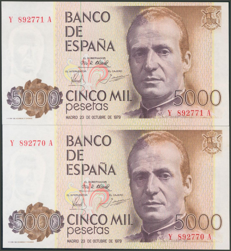 5000 Pesetas. 23 de Octubre de 1979. Pareja correlativa. Serie Y-A. (Edifil 2017...