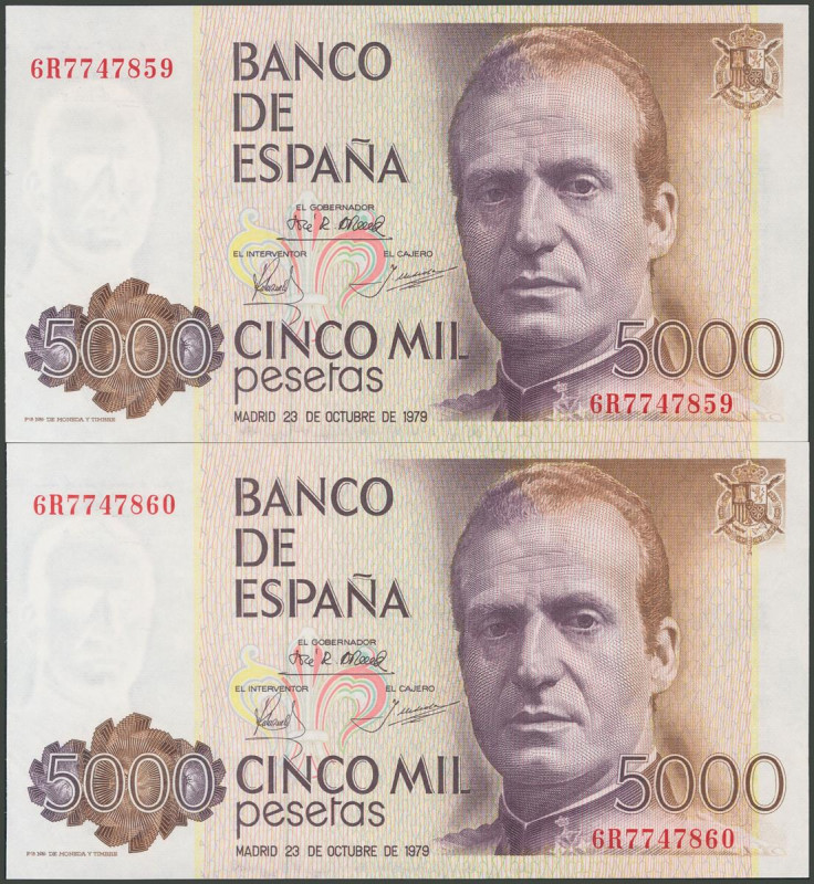 5000 Pesetas. 23 de Octubre de 1979. Pareja correlativa. Serie 6R. (Edifil 2017:...