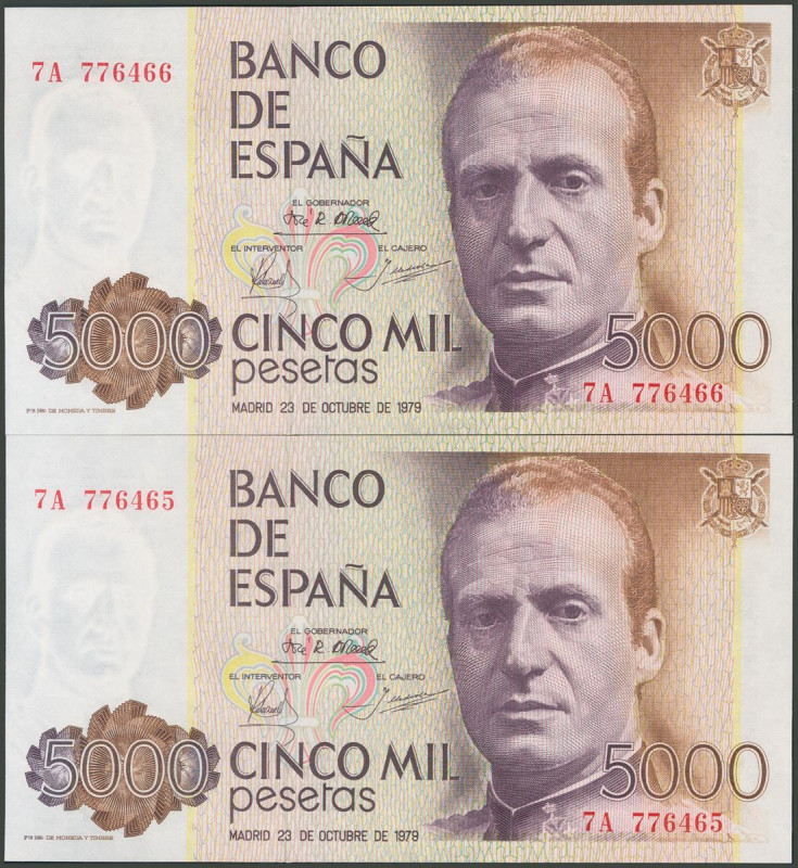 5000 Pesetas. 23 de Octubre de 1979. Pareja correlativa. Serie 7A. (Edifil 2017:...