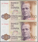 5000 Pesetas. 23 de Octubre de 1979. Pareja correlativa. Serie 7A. (Edifil 2017: 478). SC.
