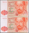 2000 Pesetas. 22 de Julio de 1980. Pareja correlativa. Sin serie y numeración baja. (Edifil 2017: 479). SC/SC-.