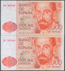 2000 Pesetas. 22 de Julio de 1980. Pareja correlativa. Serie 1W. (Edifil 2017: 479a). EBC+.