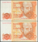 200 Pesetas. 16 de Septiembre de 1980. Pareja correlativa. Serie especial 9A. (Edifil 2017: 480b). SC.