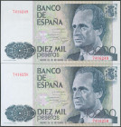 10000 Pesetas. 24 de Septiembre de 1985. Pareja correlativa. Sin serie. (Edifil 2017: 481). SC-.