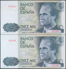 10000 Pesetas. 24 de Septiembre de 1985. Pareja correlativa. Sin serie. (Edifil 2017: 481). SC-.