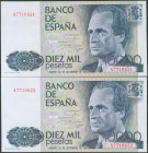 10000 Pesetas. 24 de Octubre de 1985. Pareja correlativa. Serie A. (Edifil 2017: 481a). SC.