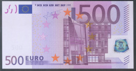 500 Euros. 1 de Enero de 2002. Firma Trichet. Serie X (Alemania). (Edifil 2017: 492A). SC.