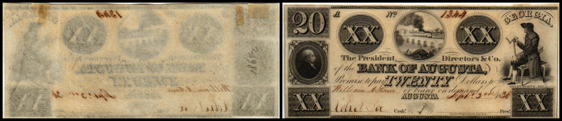 Colonial Currency
USA, Georgia. 20 Dollar, 1836. Serie A.
Klebereste im Rv.
I - ...