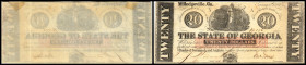 Republik 1854 - heute
USA, Georgia. 20 Dollar, 1862. mit schwarzem Stempel (unleserlich) und 20 Dollar mit rotem Stempel entwertet.
Serie A.
Kleberest...