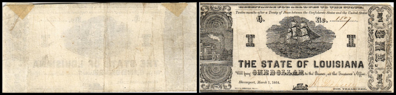 Republik 1854 - heute
USA, Louisiana. 1 Dollar, 1864. Serie H.
Klebereste im Rv....