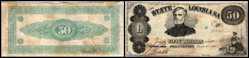 Republik 1854 - heute
USA, Louisiana. 50 Dollar, 1863. Serie H.
Klebereste im Rv...