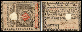 Colonial Currency
USA, Massachusetts. 20 Dollar, 1780. N° 4433
Serie -.
Newman 400, Pick S 3031
Klebereste im Rv., entwertet.
I-II