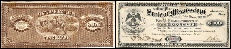 Republik 1854 - heute
USA, Mississippi. 10 Dollar, 1896. Second Series.
Kleberes...