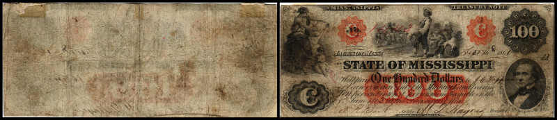 Republik 1854 - heute
USA, Mississippi. 100 Dollar, 1863. braunroter Unterdruck....