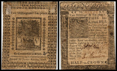 Colonial Currency
USA, Newcastle, Kent, Delaware. 2 Shillings & 6 Pence, 1776. Serie A.
Klebereste im Rv.
III