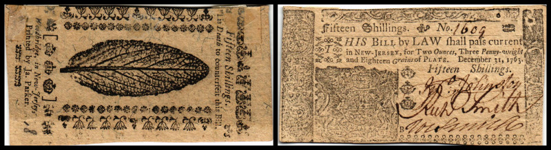 Colonial Currency
USA, New-Jersey. 15 Shillings, 1763. Serie B.
Fr. NJ-157
Klebe...