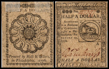 Colonial Currency
USA, Philadelphia. 1/2 Dollar, 1776. Serie A.
Fr. CC-21.
Klebereste im Rv.
I - II