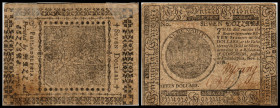 Colonial Currency
USA, Philadelphia. 7 Dollar, 1776. Serie A.
Klebereste im Rv.
III - IV