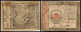 Colonial Currency
USA, Philadelphia. 50 Dollar, 1779. Hall and Sellers.
Serie O.
Fr. CC-97., Pick S197
Klebereste im Rv.
III
