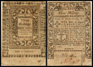 Colonial Currency
USA, Rhode Island. 3 Shillings, 1786. Serie D.
Fr. RI-292
Klebereste im Rv.
II - III