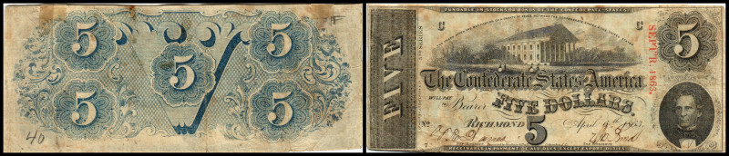 Republik 1854 - heute
USA, Richmond. 5 Dollar, 1863. zusätzlich mit rotem Stempe...