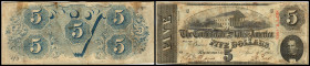 Republik 1854 - heute
USA, Richmond. 5 Dollar, 1863. zusätzlich mit rotem Stempel.
Serie C.
Klebereste im Rv.
V