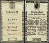Franz I. 1806 - 1835
Kaisertum Österreich 1804 - 1918. 5 Gulden, 1806. Stadt Banco 01.06.1806, Nr. 190727
Künstner 41a, Pick 39.
I
