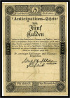 Franz I. 1806 - 1835
Kaisertum Österreich 1804 - 1918. 5 Gulden, 1813. Ausgegebene Note
Kodnar/Künstner 54 a, Richter 52
II-III
