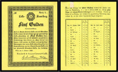 Franz Joseph I. 1848 - 1916
Kaisertum Österreich 1804 - 1918. 5 Gulden, 1849. 3%ige Cassa-Anweisung, Muster/Probedruck
Kodnar/Künstner C 7 (siehe Fila...