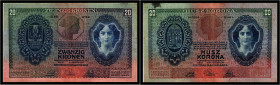 Franz Joseph I. 1848 - 1916
Kaisertum Österreich 1804 - 1918. 20 Kronen, 1907. Ausgegebene Note
Kodnar/Künstner 117 a, Richter 154
III