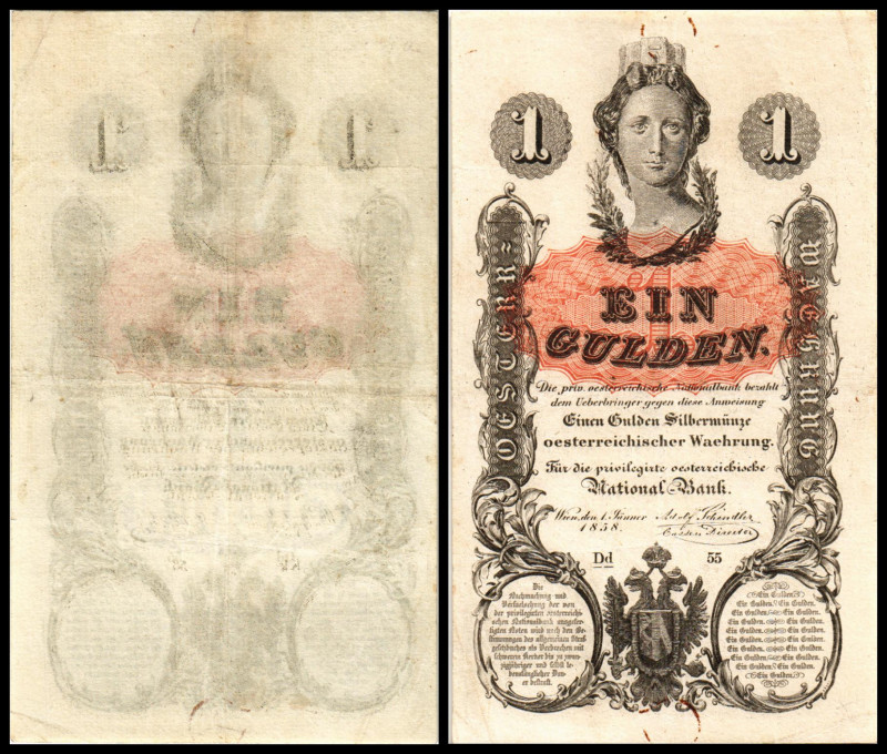 Priv. Österreichische Nationalbank. 1 Gulden 1.1.1858, Richter-128, K&K-91a. III...