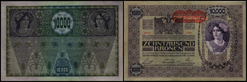 10.000 Kronen 1918, DÖ rechts vom Adler beginnend, Richter-190, K&K-149. II