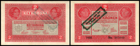 Aufdruck (altes Datum) „Ausgegeben nach dem 4.Oktober 1920“. 2 Kronen 1917, Richter-193a, K&K-152a. III+