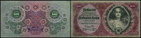 Lot 2 Stück, 5000 Kronen 2.1.1922, Udr. Farbvariante, Richter-216, K&K-171a. II+/II