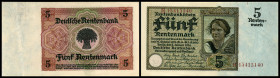 Österreich im III. Reich (1938/1945), Deutsche Reichs- und Rentenbank. 5 Rentenmark 2.1.1926, Serie H, KN braun, Richter-239b, K&K-193b. I